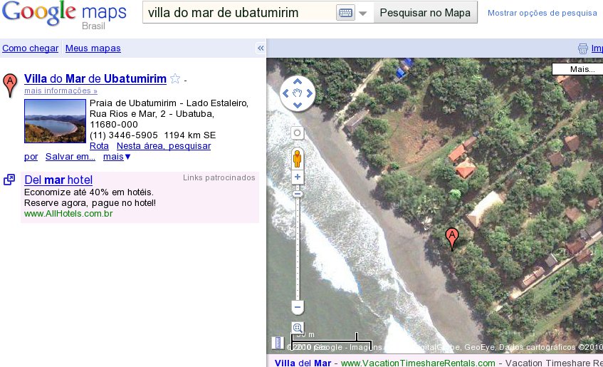 Rota Google Maps: Villa do mar de Ubatumirim