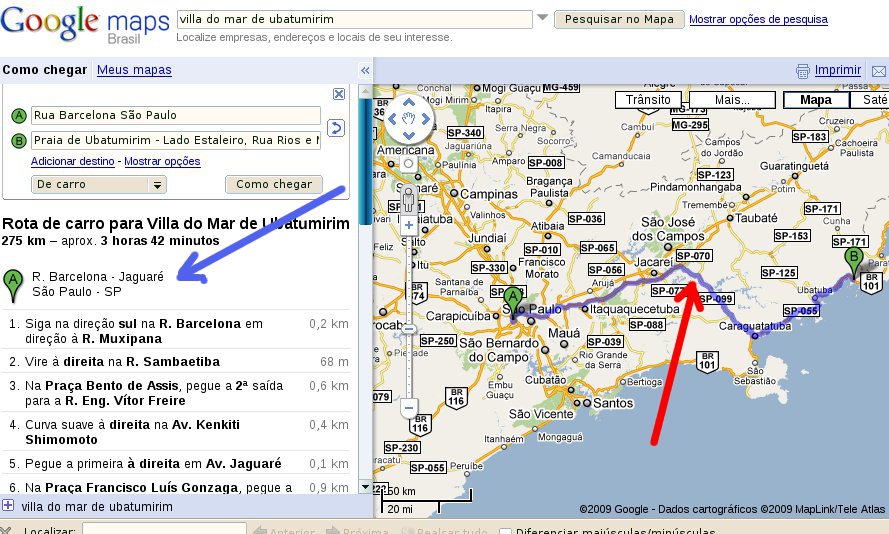 Rota para Ubatumirim - Villa do mar